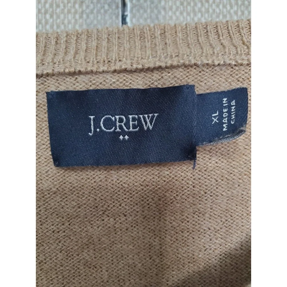 J CREW Men’s Harbor Beige Merino Wool Blend V-Neck Sweater Size XL